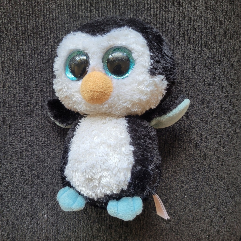 Ty Beanie Boos Waddles Penguin Plush Stuffed Animal Toy Blue Glitter Eyes